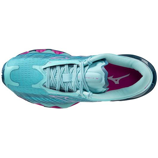 Top view of the Women's Mizuno Wave Prophecy 12 in the color Blue Atoll