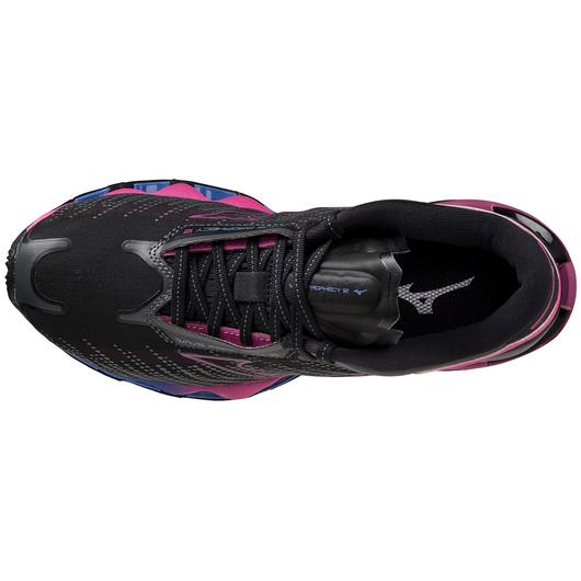 Top view of the Women's Wave Prophecy 12 by Mizuno in the color Black / Oyster