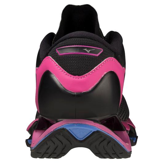 Back view of the Women's Wave Prophecy 12 by Mizuno in the color Black / Oyster
