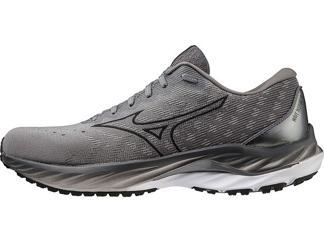 Medial view of the Men's Wave Inspire 19 SSW by Mizuno in the color Ultimate Grey/Black