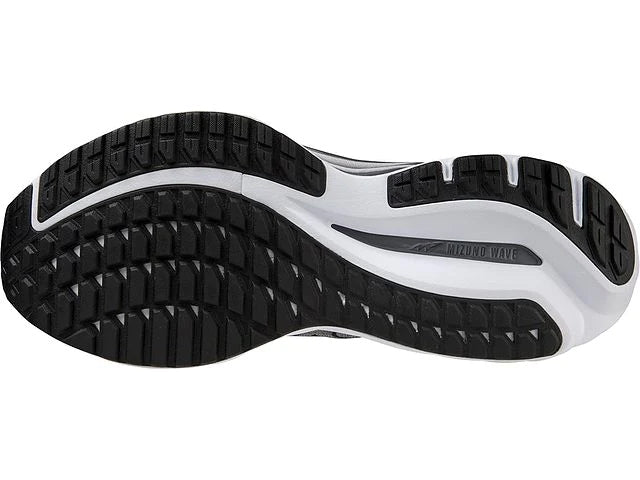 Bottom (outer sole) view of the Men's Wave Inspire 19 SSW by Mizuno in the color Ultimate Grey/Black