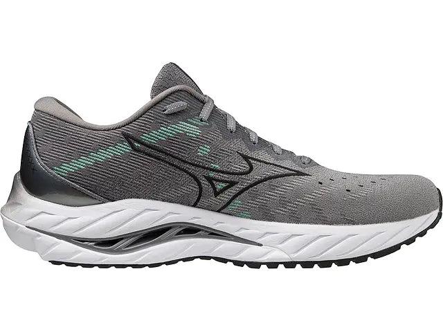 Lateral view of the Men's Wave Inspire 19 SSW by Mizuno in the color Ultimate Grey/Black