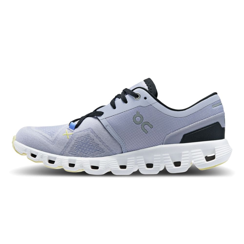 Medial view of the Women's ON Cloud X 3 in the color Nimbus/White