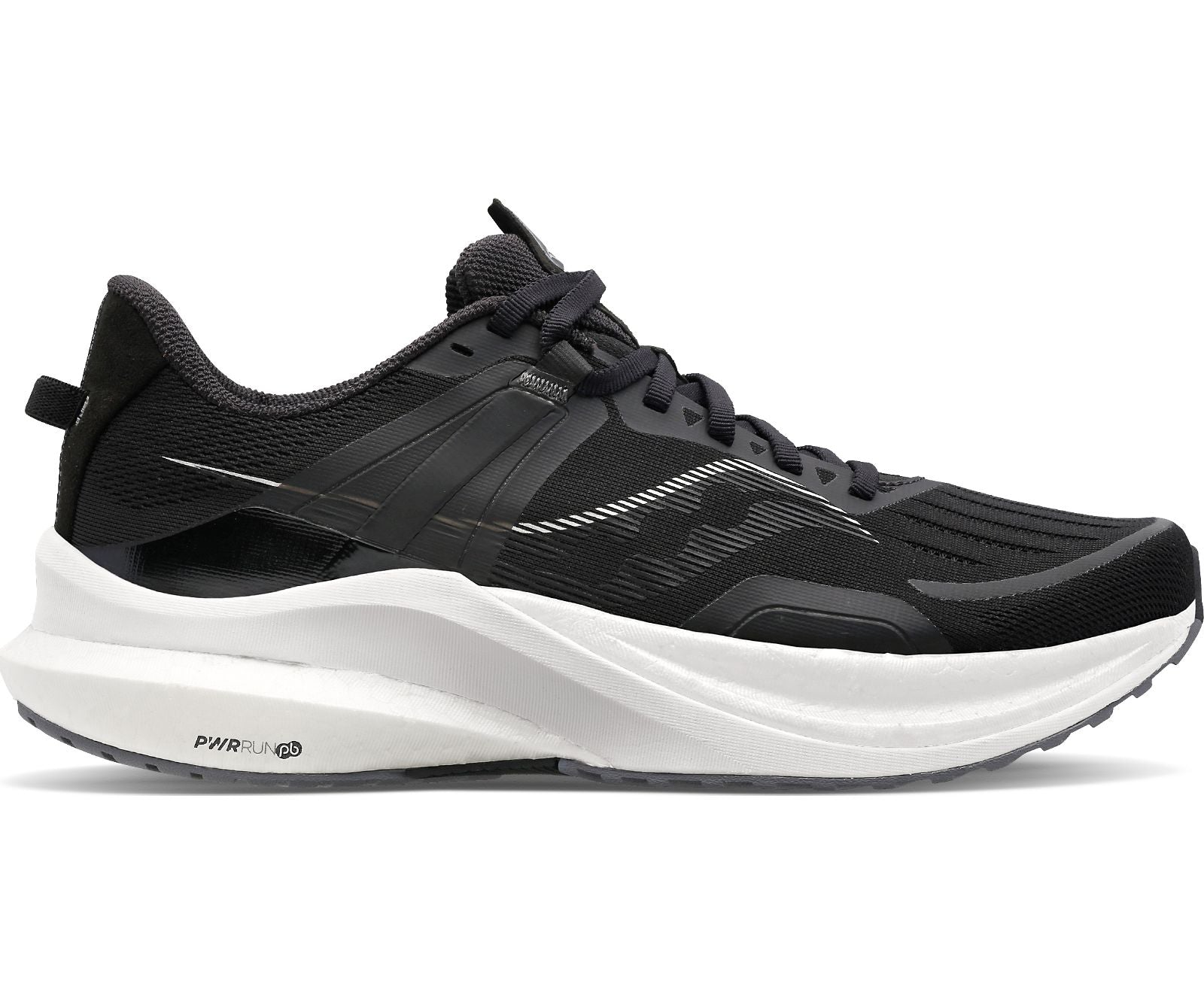 Lateral view of the Women's Tempus by Saucony in the color Black/Fog