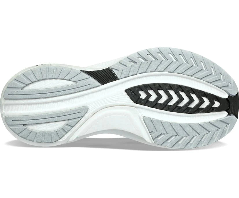 Bottom (outer sole) view of the Women's Tempus by Saucony in the color White/Black