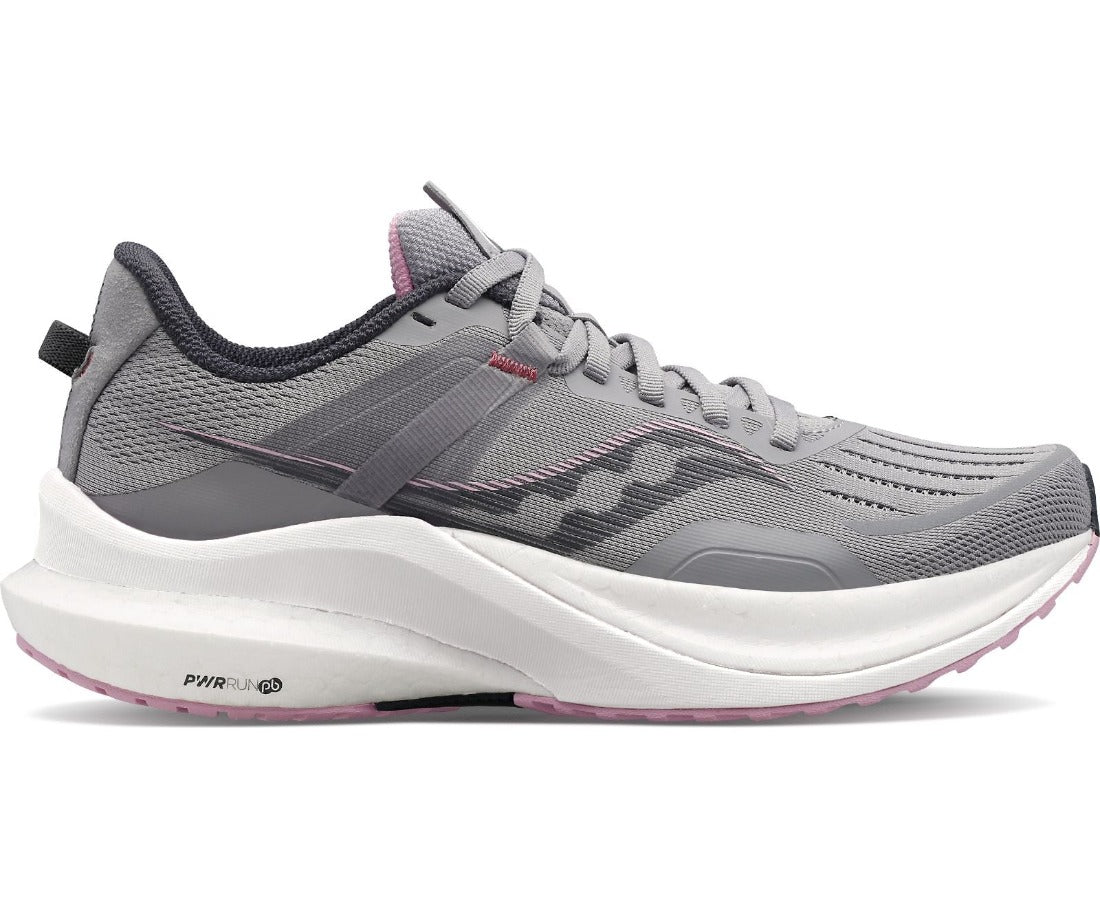 Lateral view of the Women's Saucony Tempus in the color Alloy/Quartz