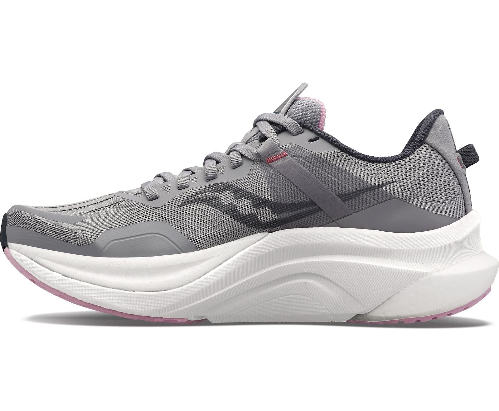 Medial view of the Women's Tempus in the wide "D" width by Saucony in the color Alloy/Quartz