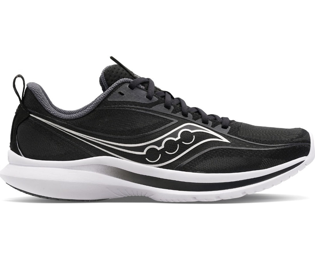 Lateral view of the Women's Kinvara 13 by Saucony in the color Black/Silver