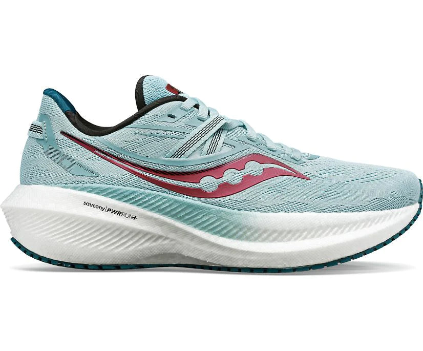 Lateral view of the Women's Triumph 20 by Saucony in the color Mineral / Berry