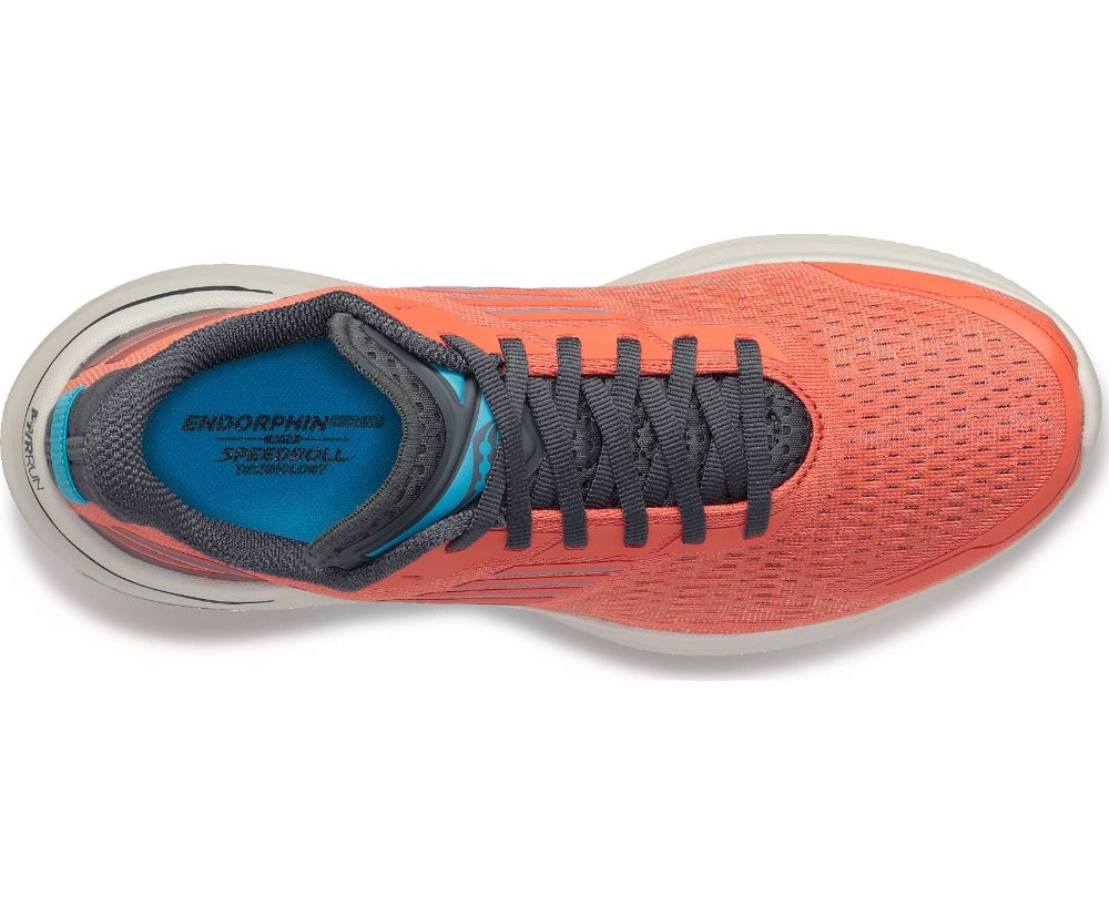 Top view of the Women's Endorphin Shift 3 by Saucony in the color Coral/Shadow
