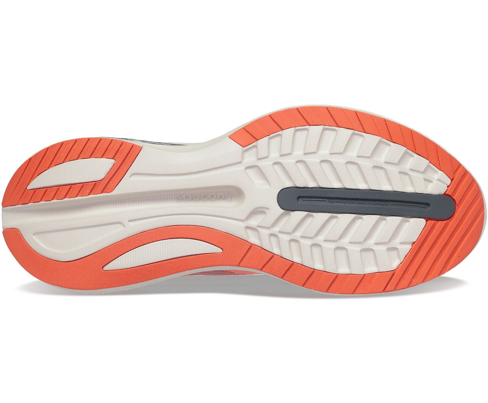 Bottom (outer sole) view of the Women's Endorphin Shift 3 by Saucony in the color Coral/Shadow