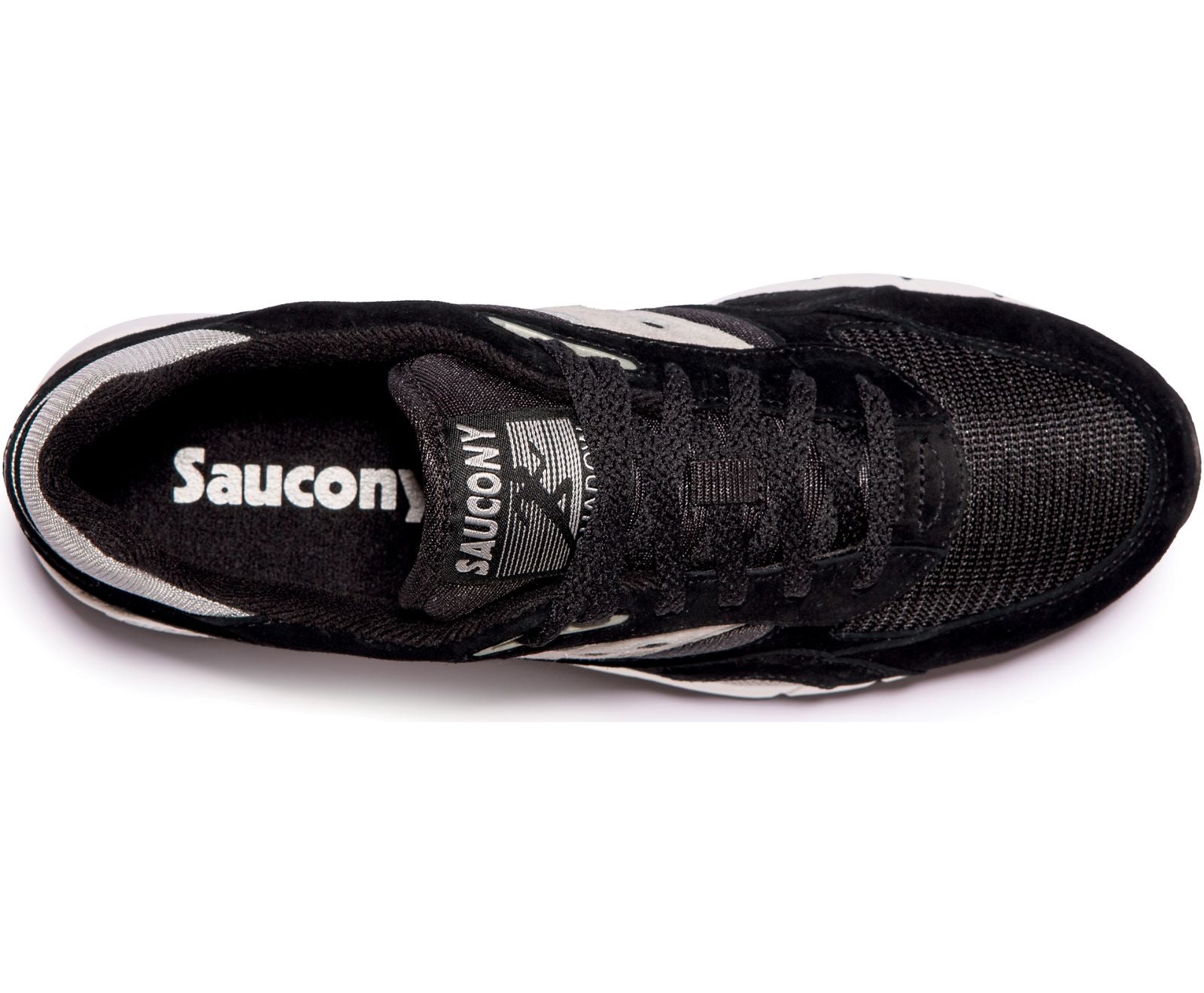 Top view of the Men's Saucony Shadow 6000 in Black/Silver