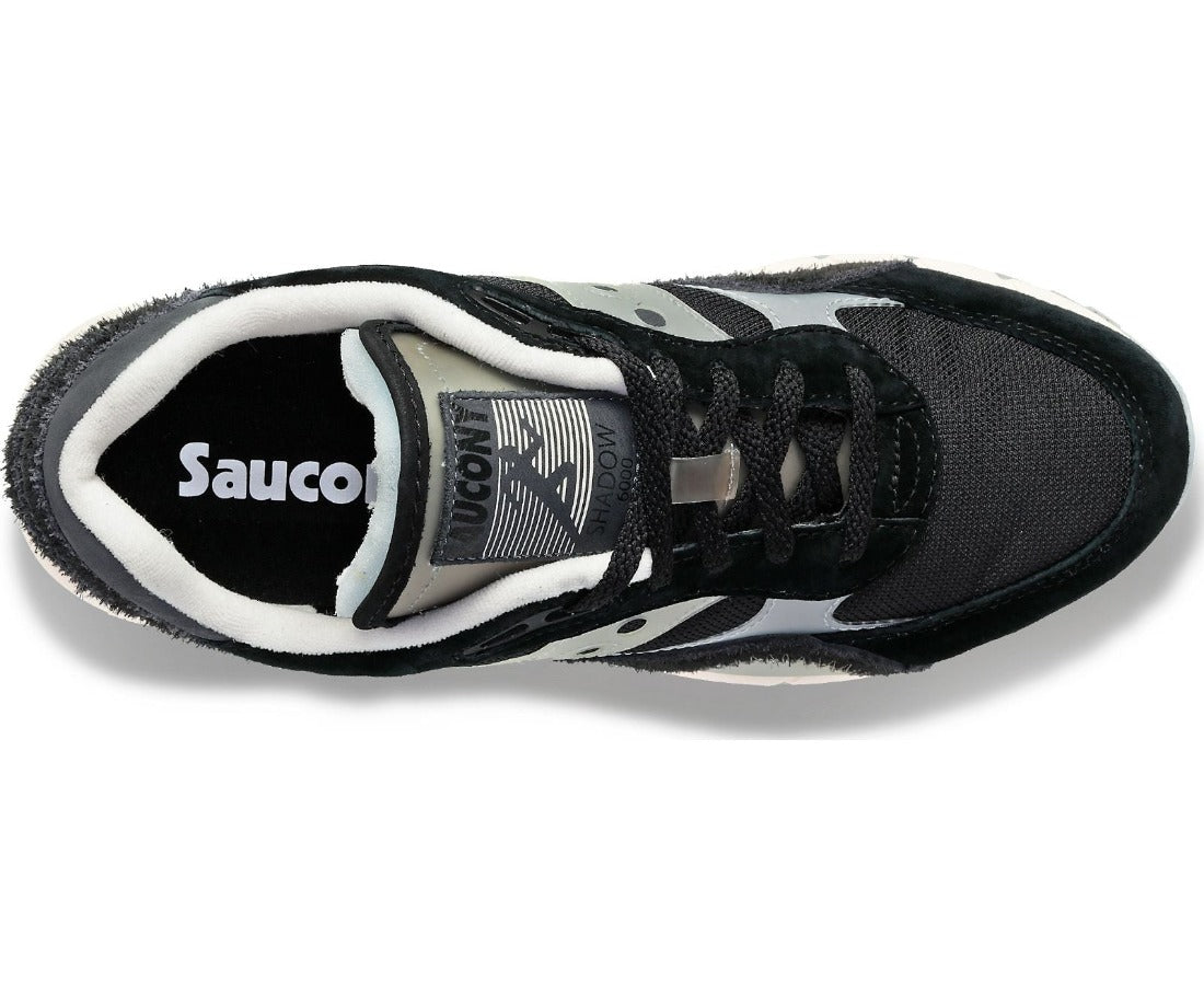 Top view of the Men's Shadow 6000 (Transparent) lifestyle shoe by Saucony in Black/Grey/White