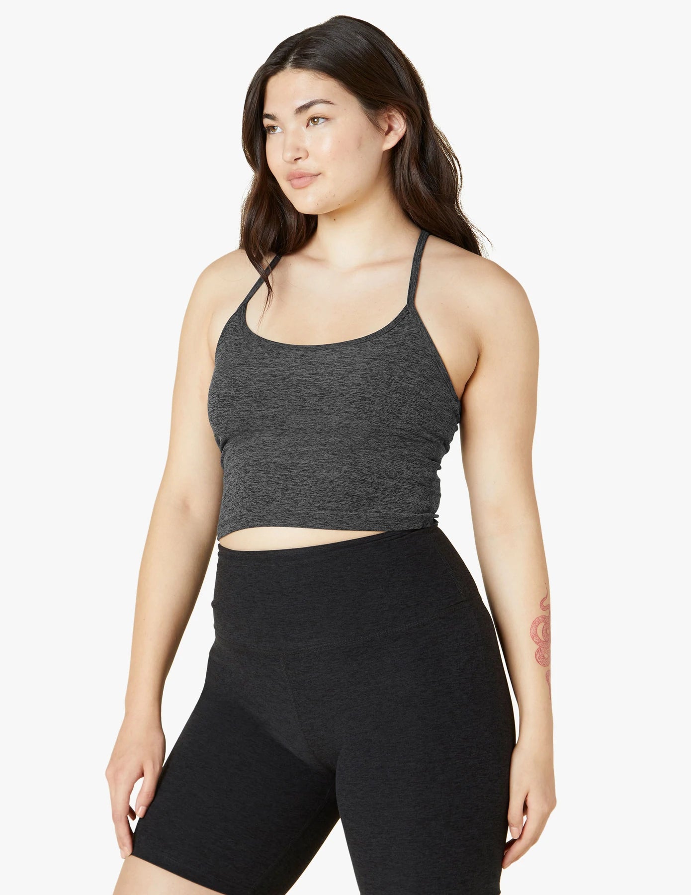 It's everyone's favorite super soft Spacedye! This best-selling skinny racerback tank features a shelf bra for medium support. With cute cropped silhouette, it's the perfect wardrobe staple. Make it a set with matching legging! 