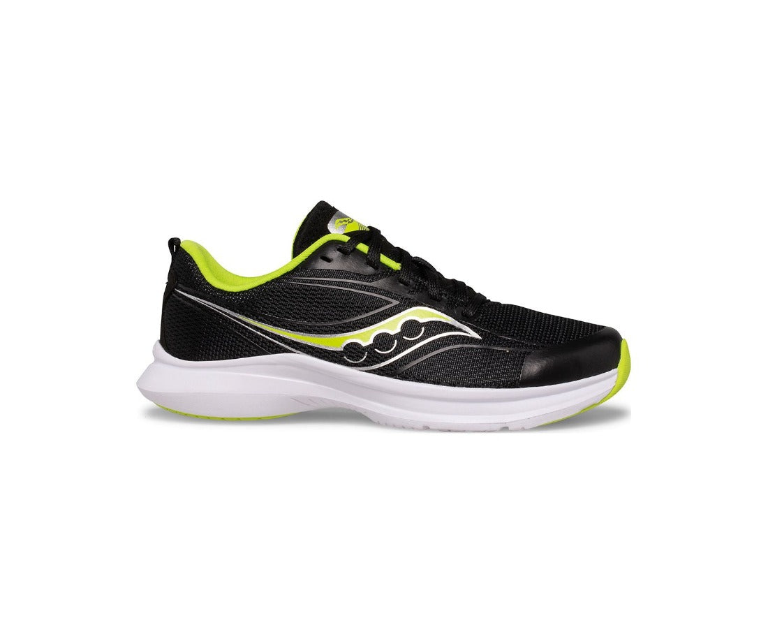 An airy mesh upper makes the kid's Kinvara 13 lightweight and durable, and a reinforced toe and heel ensures it can go the distance. Its lace-up closure guarantees a secure fit, and an antimicrobial lining cuts back on funk.
