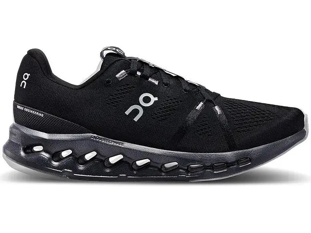 Lateral view of the Women's ON Cloudsurfer in all Black