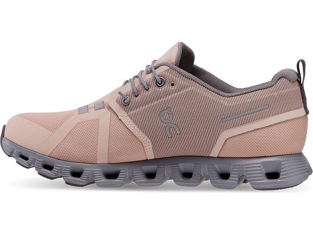 Medial view of the Women's Cloud 5 Waterproof by On in the color Rose/Fossil
