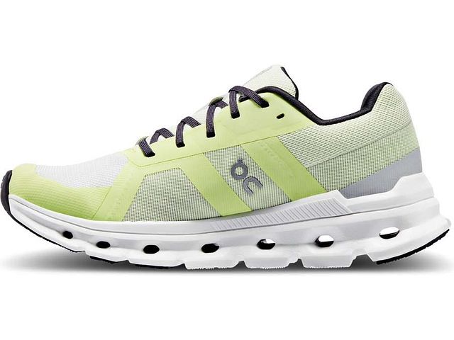 Medial view of the Women's ON Cloudrunner in the color White/Seedling