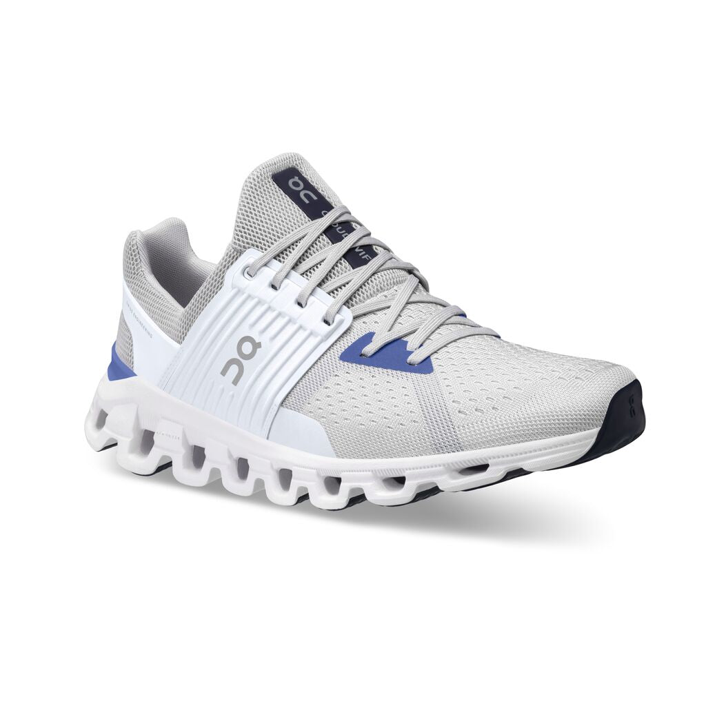 The newest version of the Men's On Cloudswift has arrived!!  This running shoe is made for urban runs.  The Cloudswift is light but can still absorb the impacts of running due to the design of the midsole.  The recycled engineered mesh upper is made to provide all the necessary comfort and security while running.  