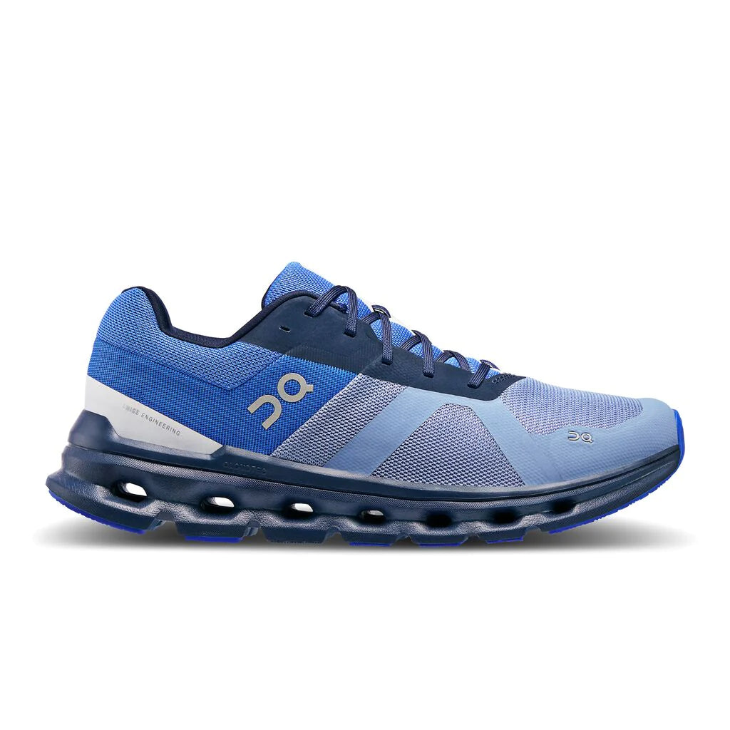 Lateral view of the Men's ON Cloudrunner in the color Shale/Cobalt
