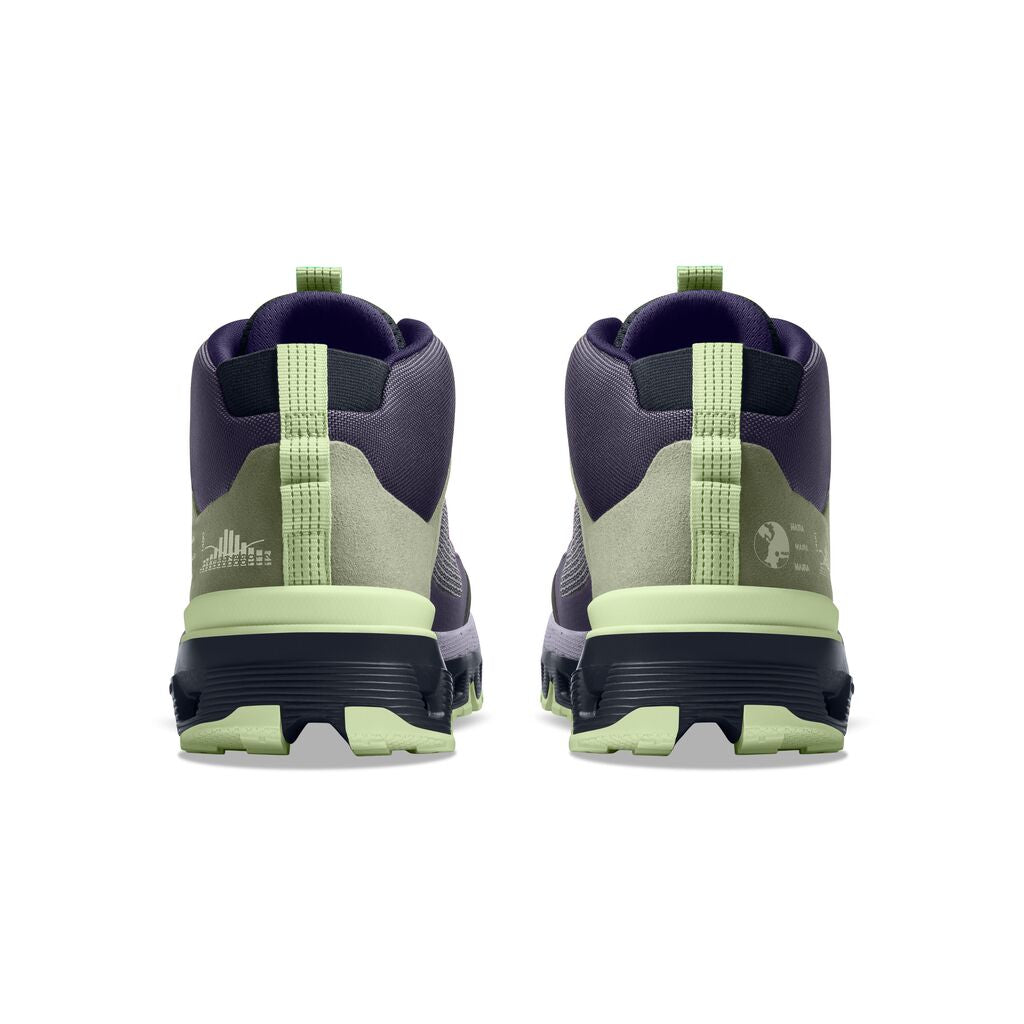 Back view of the Women's Cloudtrax hiking boot by ON in the color Reseda/Lavendar