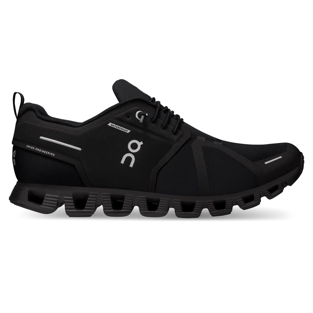 Lateral view of the Men's ON Cloud 5 Waterproof shoe in all Black