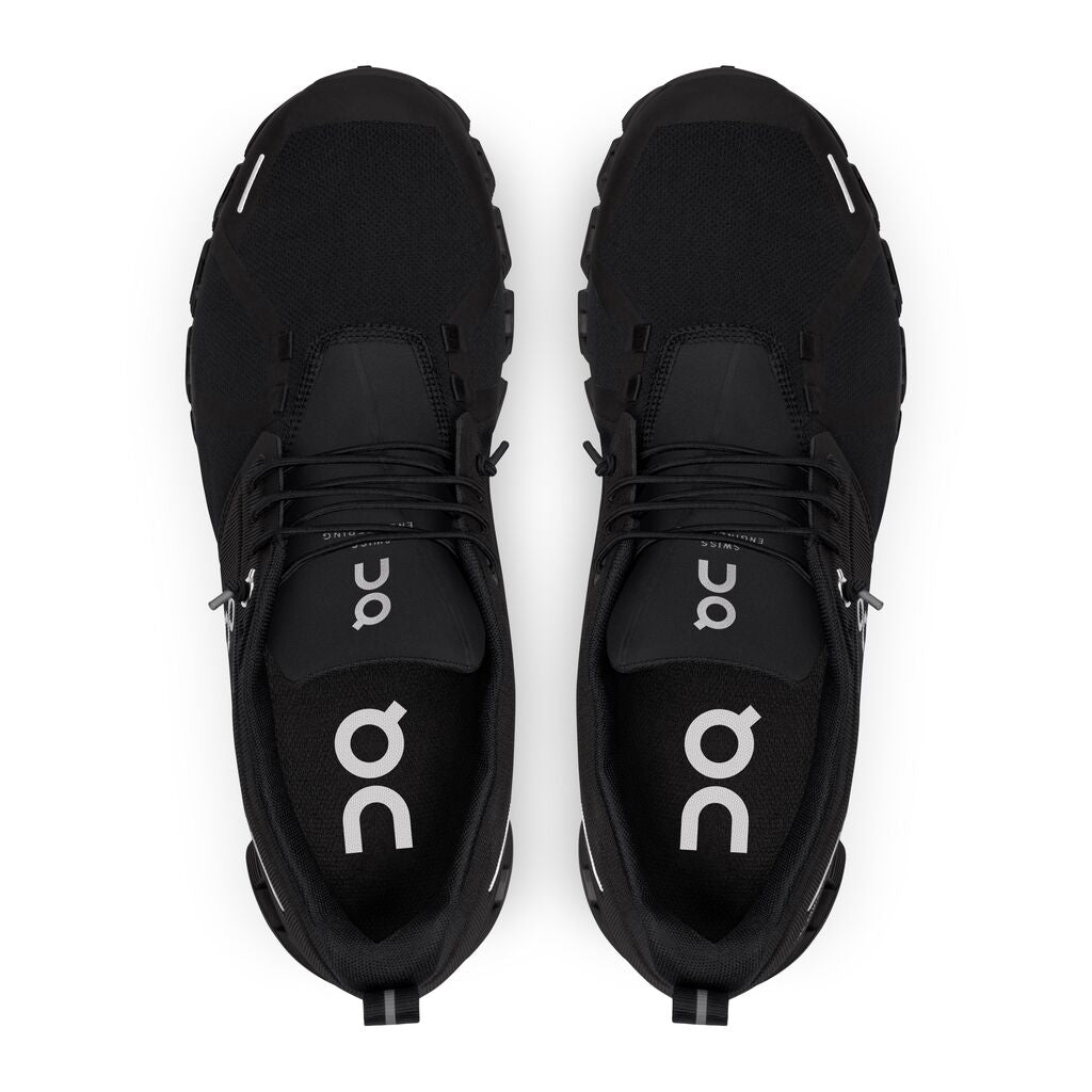 Top view of the Men's ON Cloud 5 Waterproof shoe in all Black