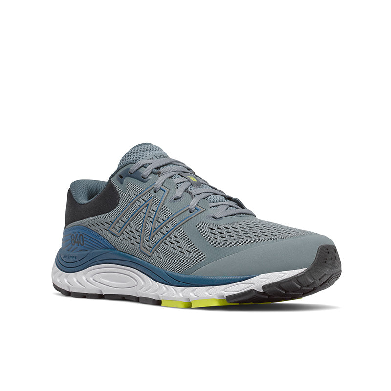 Front angle view of the Men's 840 V5 by New Balance in the color Ocean Grey/Oxygen Blue Select
