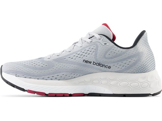 Medial view of the Men's New Balance 880 V13 in the color Aluminum Grey / Crimson / Black