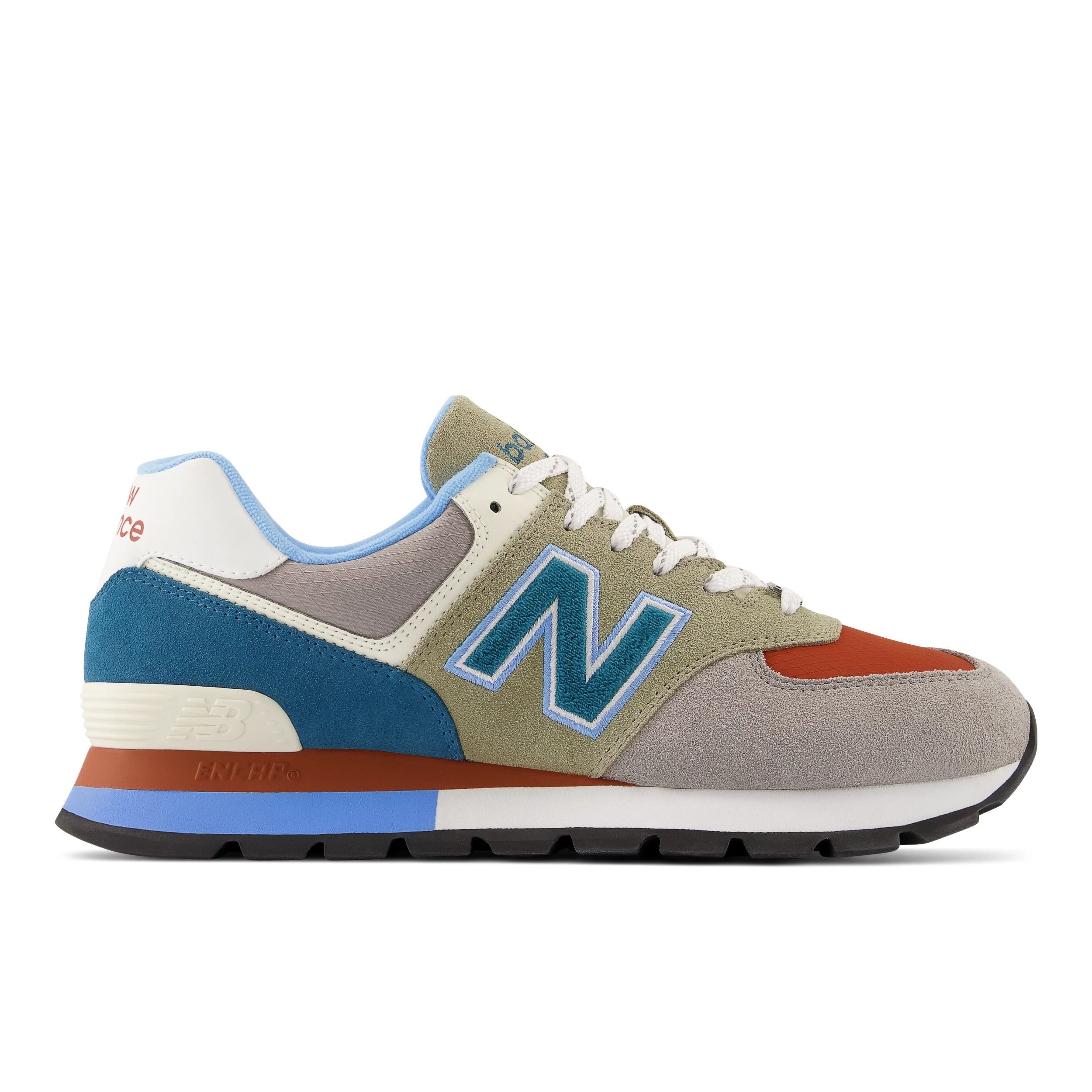 Lateral view of the Men's 574 by New Balance in the color Grey/Blue