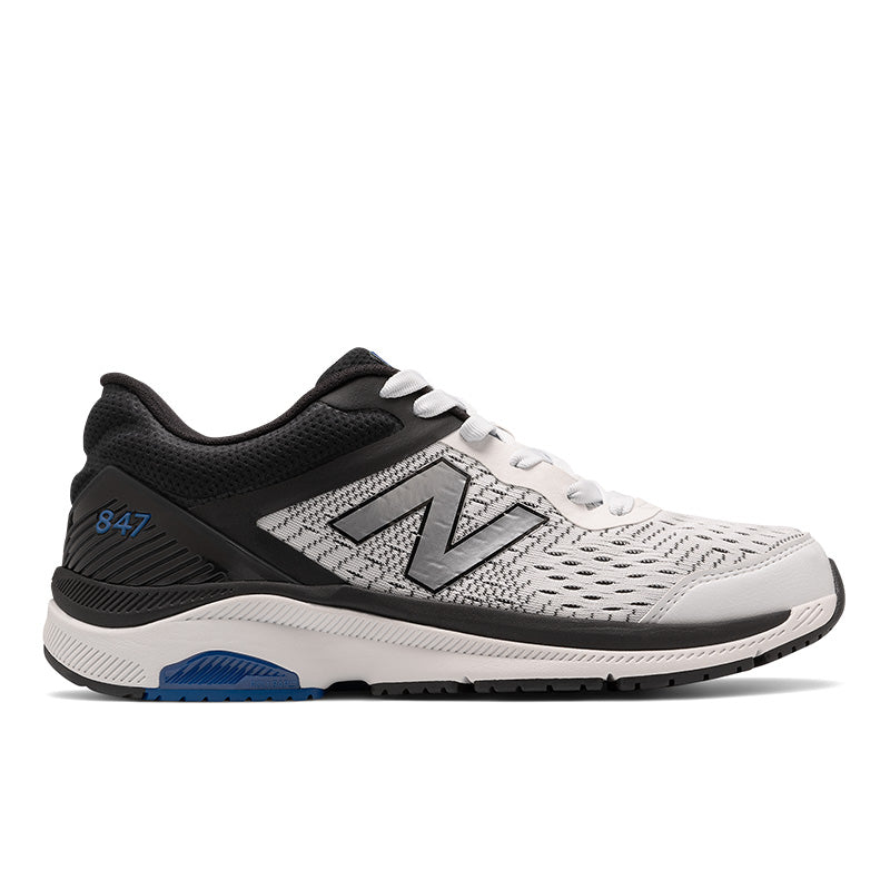 The New Balance 847v4 men's walking shoe features a TRUFUSE midsole, delivering premium cushioning for a responsive, comfortable feel. The rugged construction includes a ROLLBAR stability post, providing enhanced support to help you control your rear-foot movement. The TPU heel insert offers added structure for enhanced support where you need it most, complementing your natural movement. With a rugged rubber outsole, these shoes are built for outdoor conditions.