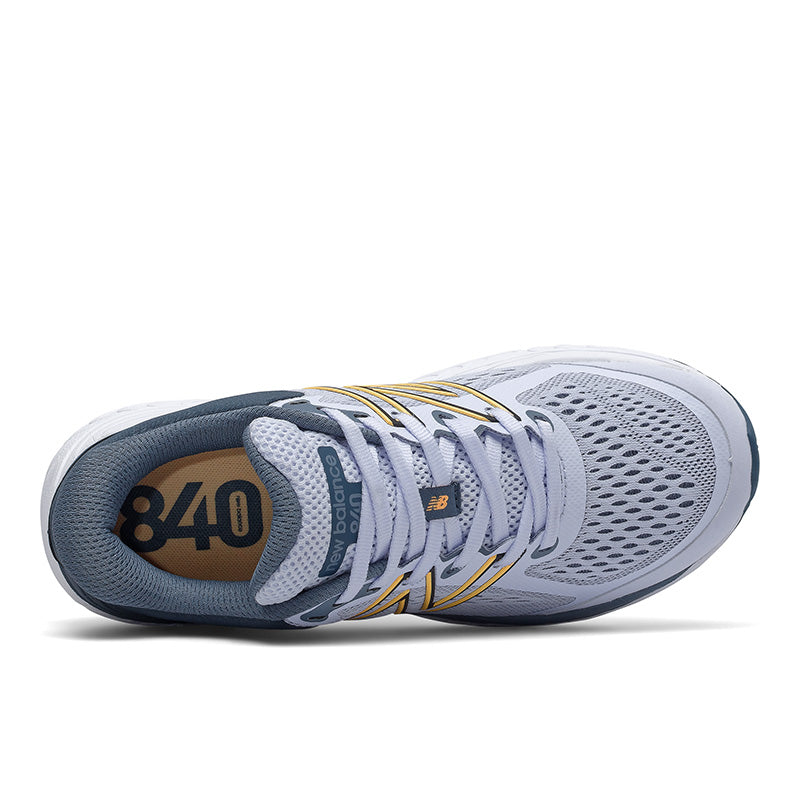 Top view of the Women's 840 V5 by New Balance in the color Silent grey / Light mango