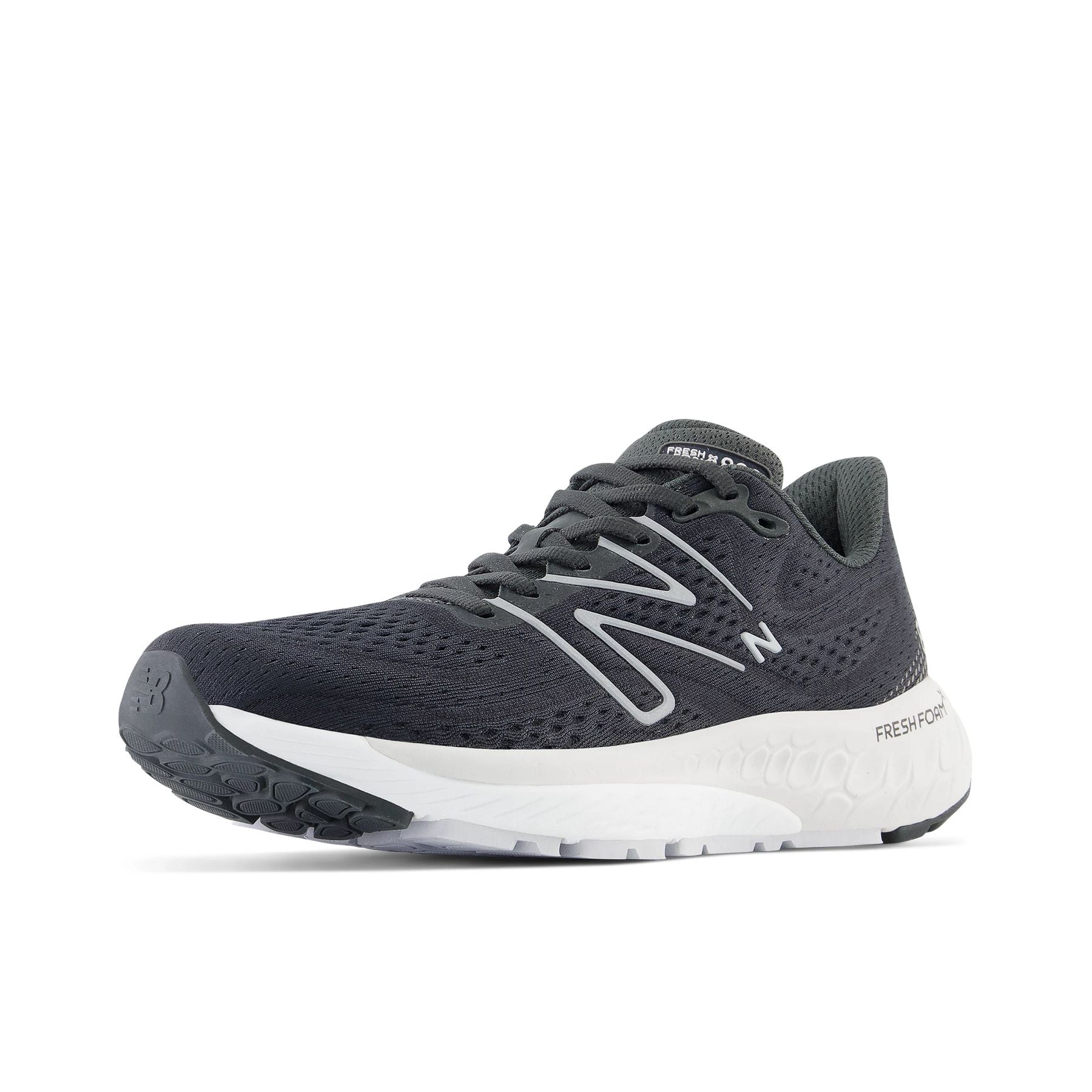 Front angle view of the Women's 880 V13 by New Balance in the color Black / Silver