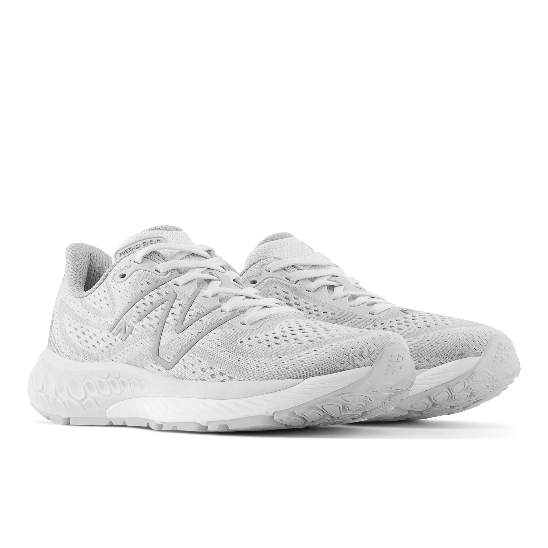 Front angle view of the Women's 880 V13 by New Balance in the color White/White
