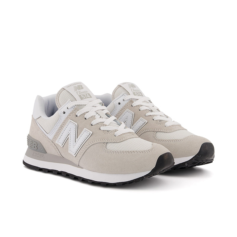 Front angle view of the Women's 574 in Nimbus cloud with white